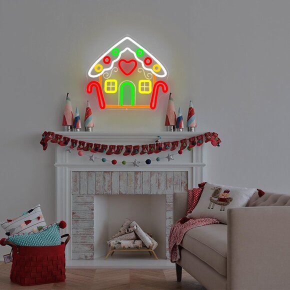 New Gingerbread House Neon Sign LED Light for Christmas, Window & Holiday Decor - Picture 2 of 4
